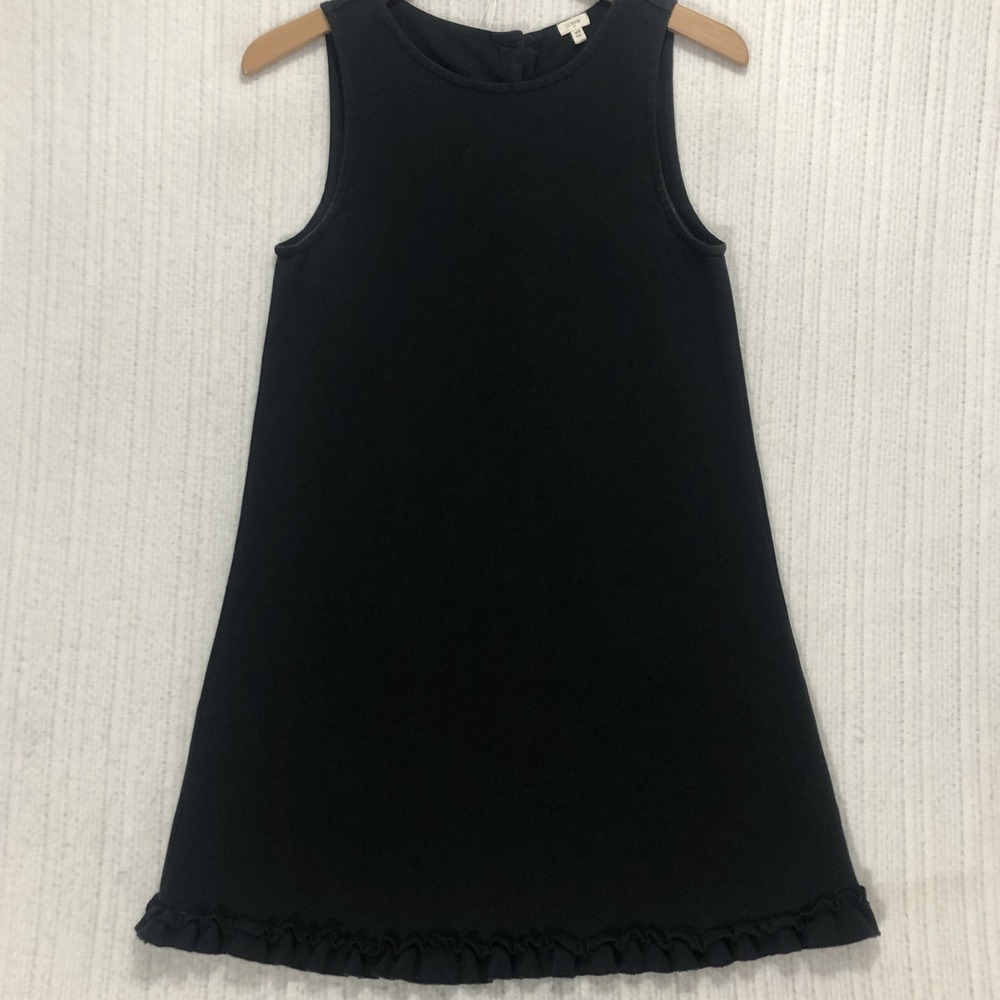 J.Crew Black Cotton Ruffle Hem Sleeveless Shift Dress Gold Buttons XS